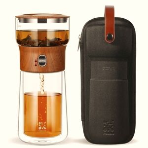 ZENS Glass Infuser Teapot, 1-Touch Teamaker for Loose Leaf Tea w/ Portable Case